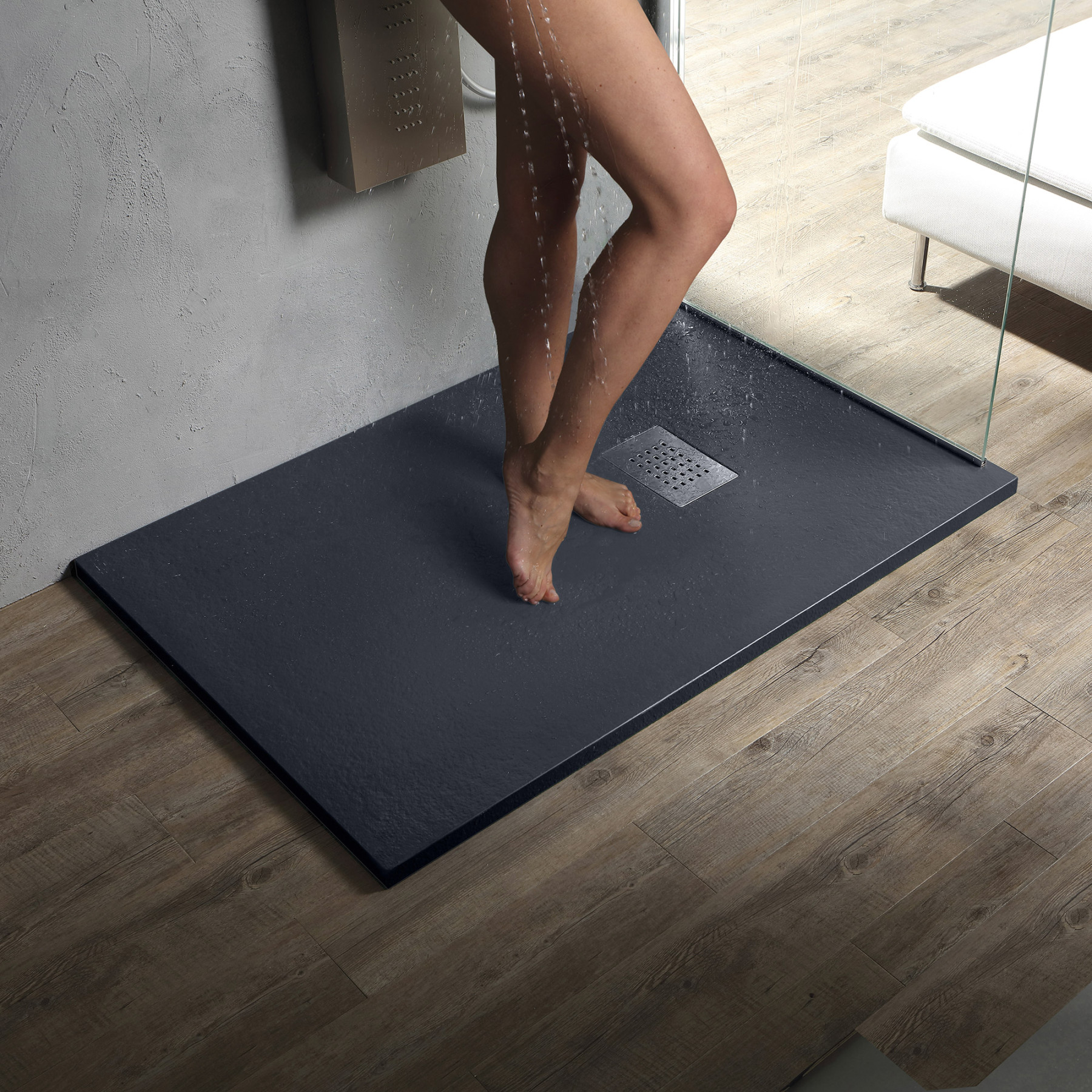 Piatto Doccia MILANO 140x90 cm resina alto 3 cm effetto ardesia, Antracite Opaco
