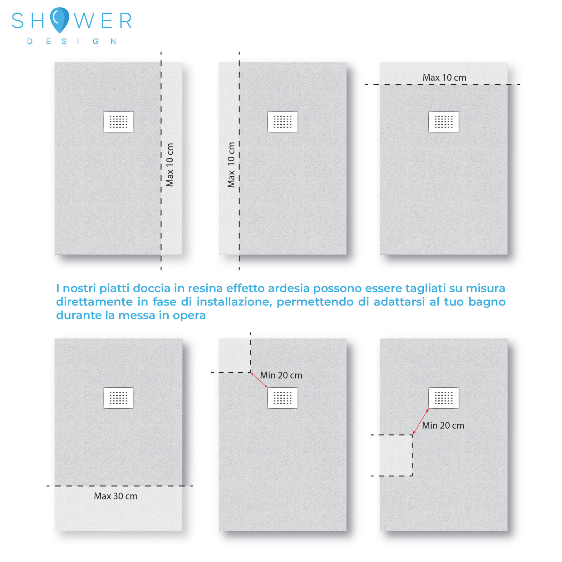 Piatto Doccia MILANO 180x90 cm resina alto 3 cm effetto ardesia, Antracite Opaco