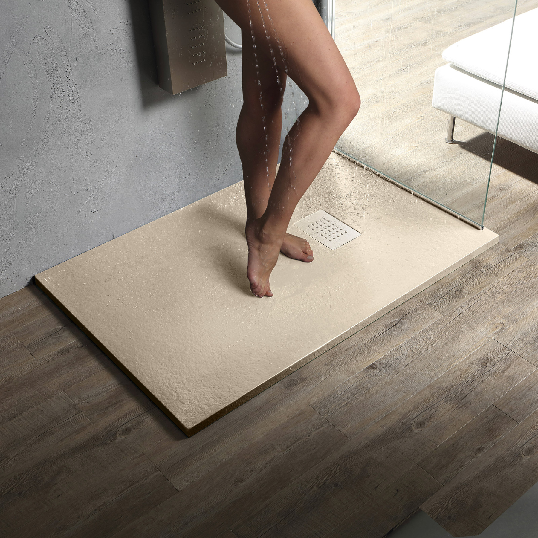 Piatto Doccia MILANO 180x90 cm resina alto 3 cm effetto ardesia, Panna Opaco