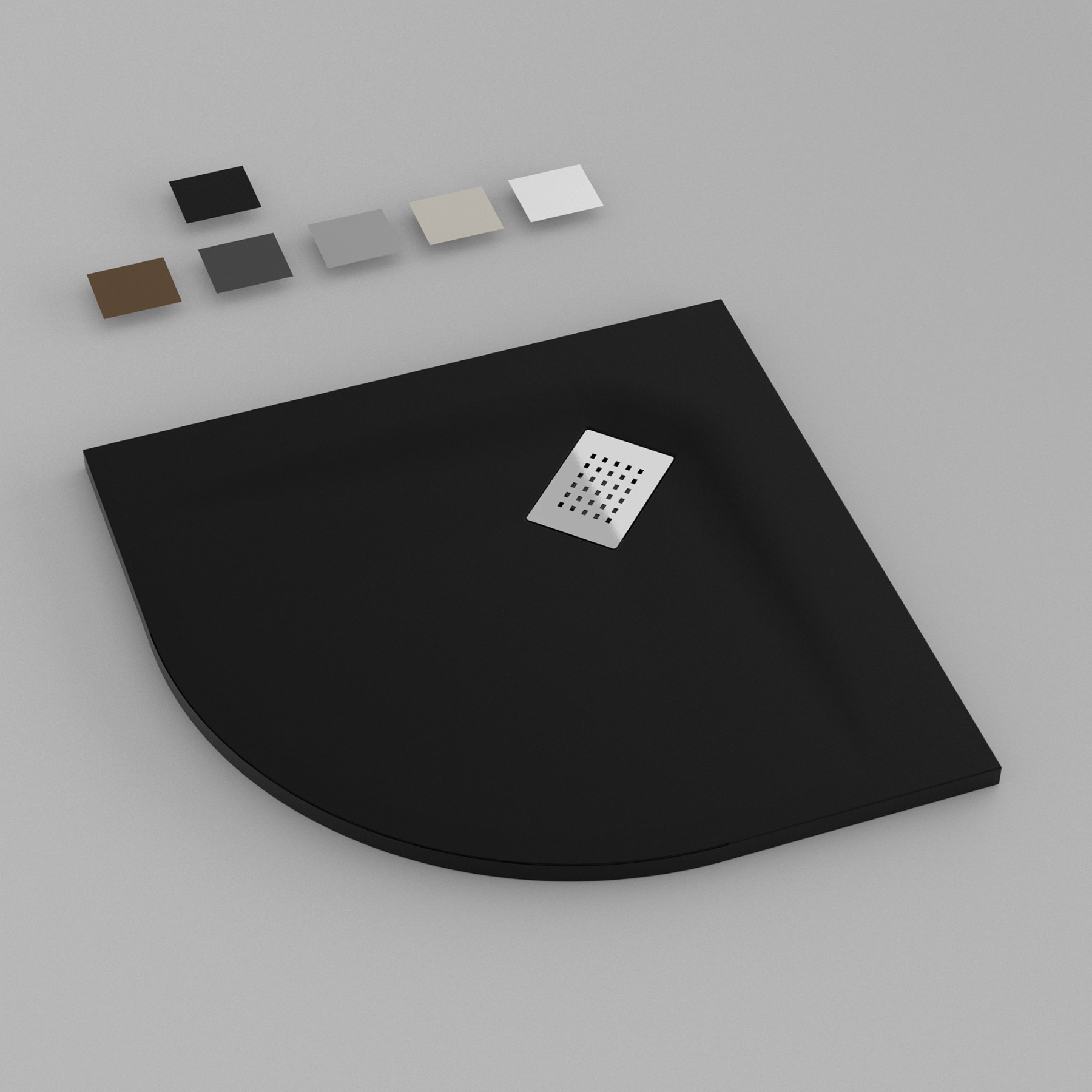 Piatto Doccia MILANO semicircolare 80x80 cm resina alto 3 cm effetto ardesia, Nero Opaco