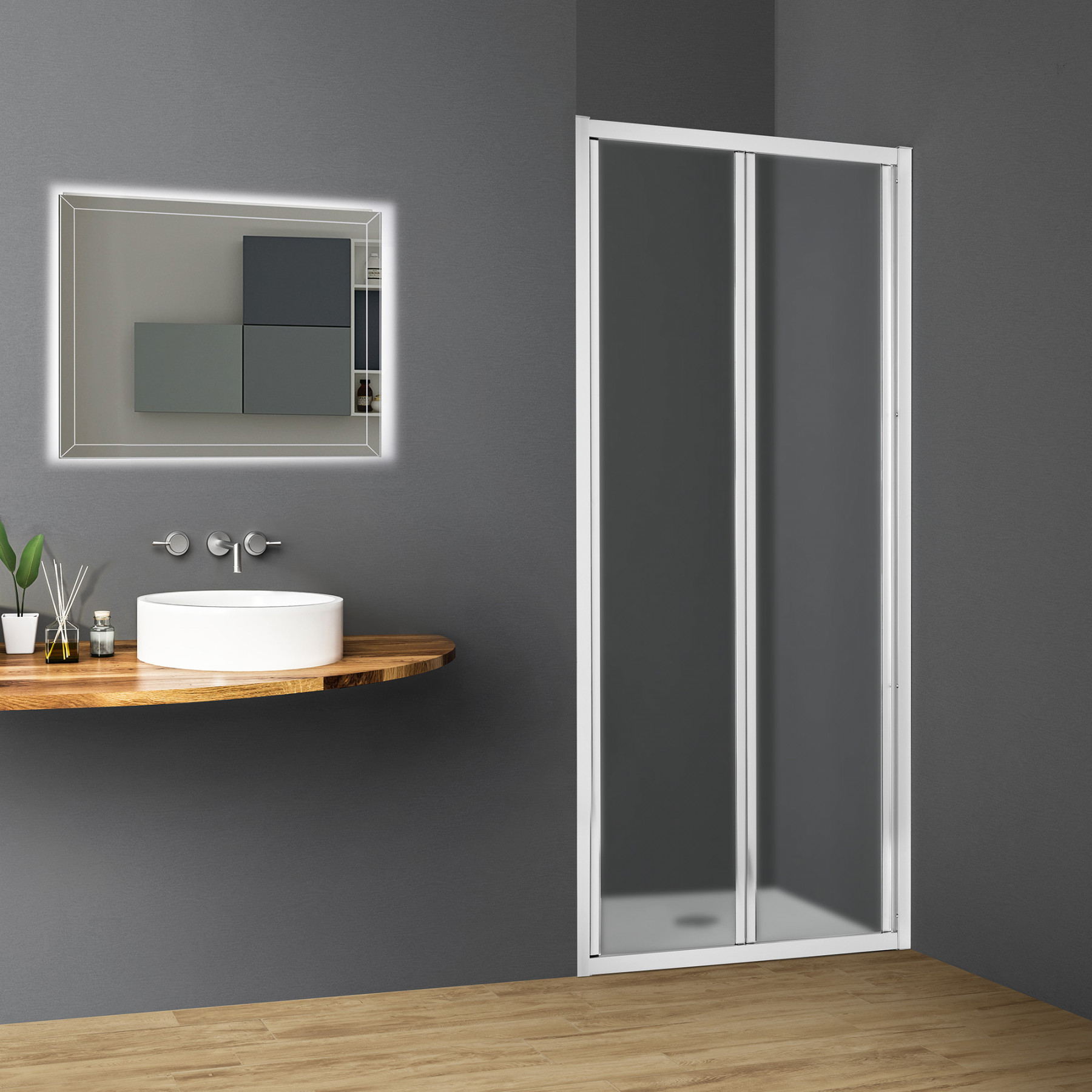 Porta doccia TOKYO pieghevole a nicchia 75 cm altezza 200 cm cristallo 6 mm bianco opaco