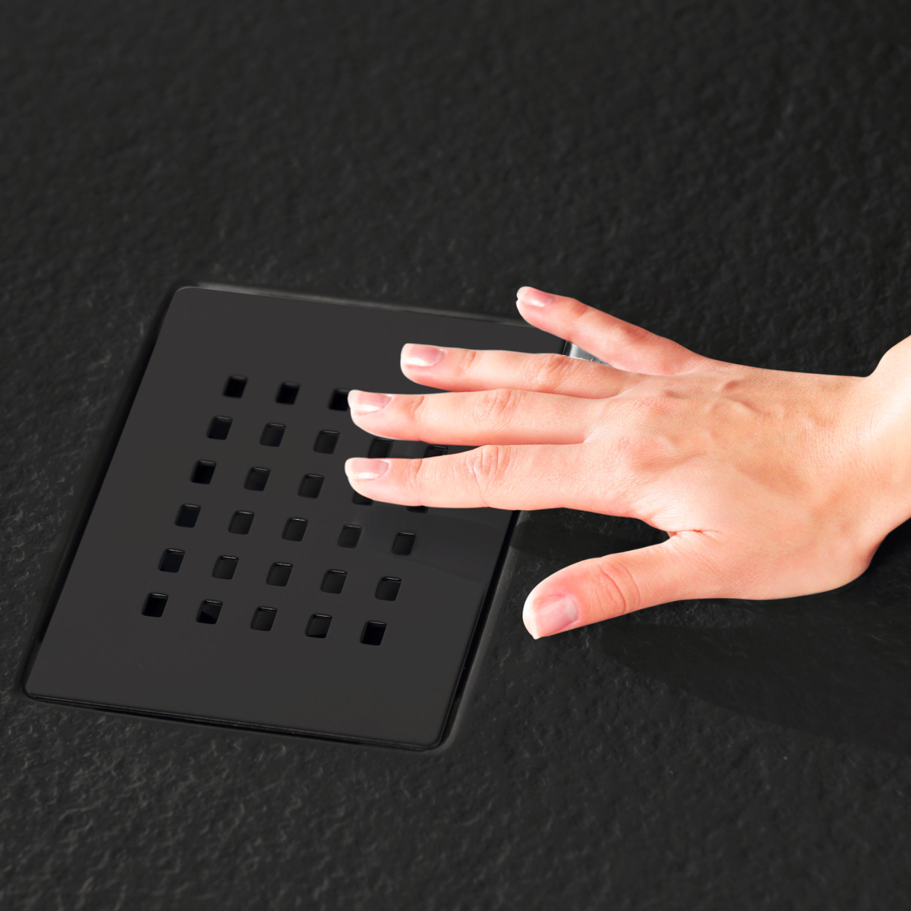 Piatto Doccia MILANO 90x90 cm resina alto 3 cm effetto ardesia, Nero Opaco