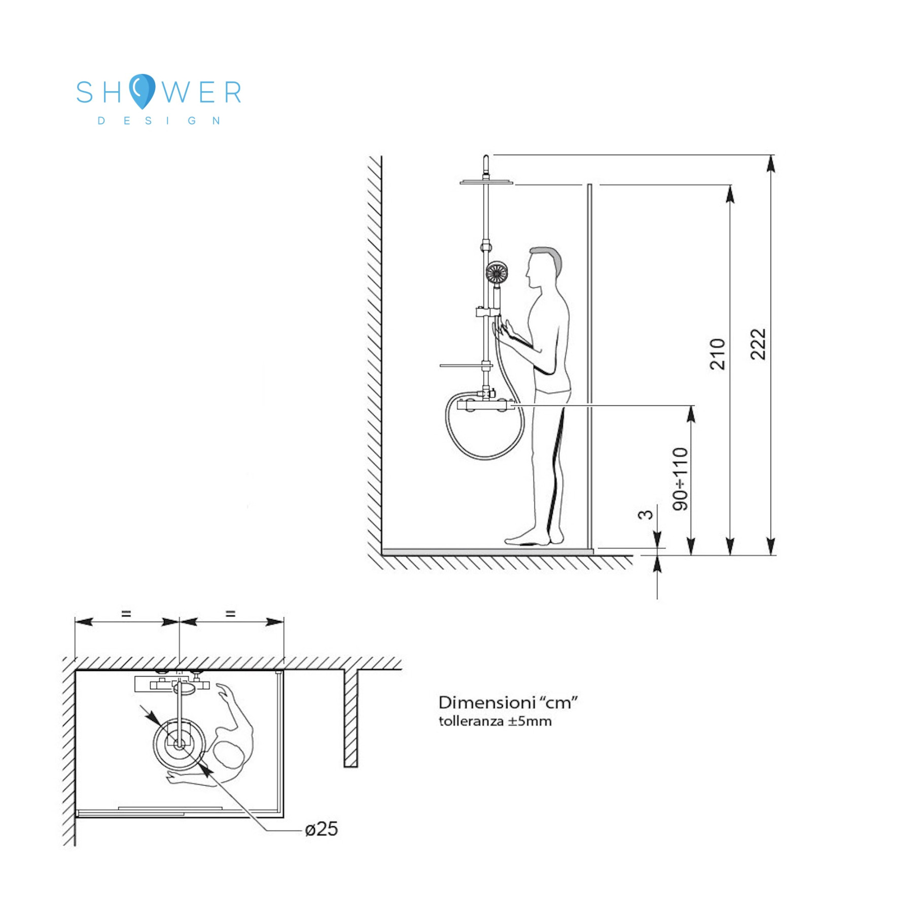 Colonna Doccia Termostatica LIMA altezza regolabile 95-127 cm inox lucido