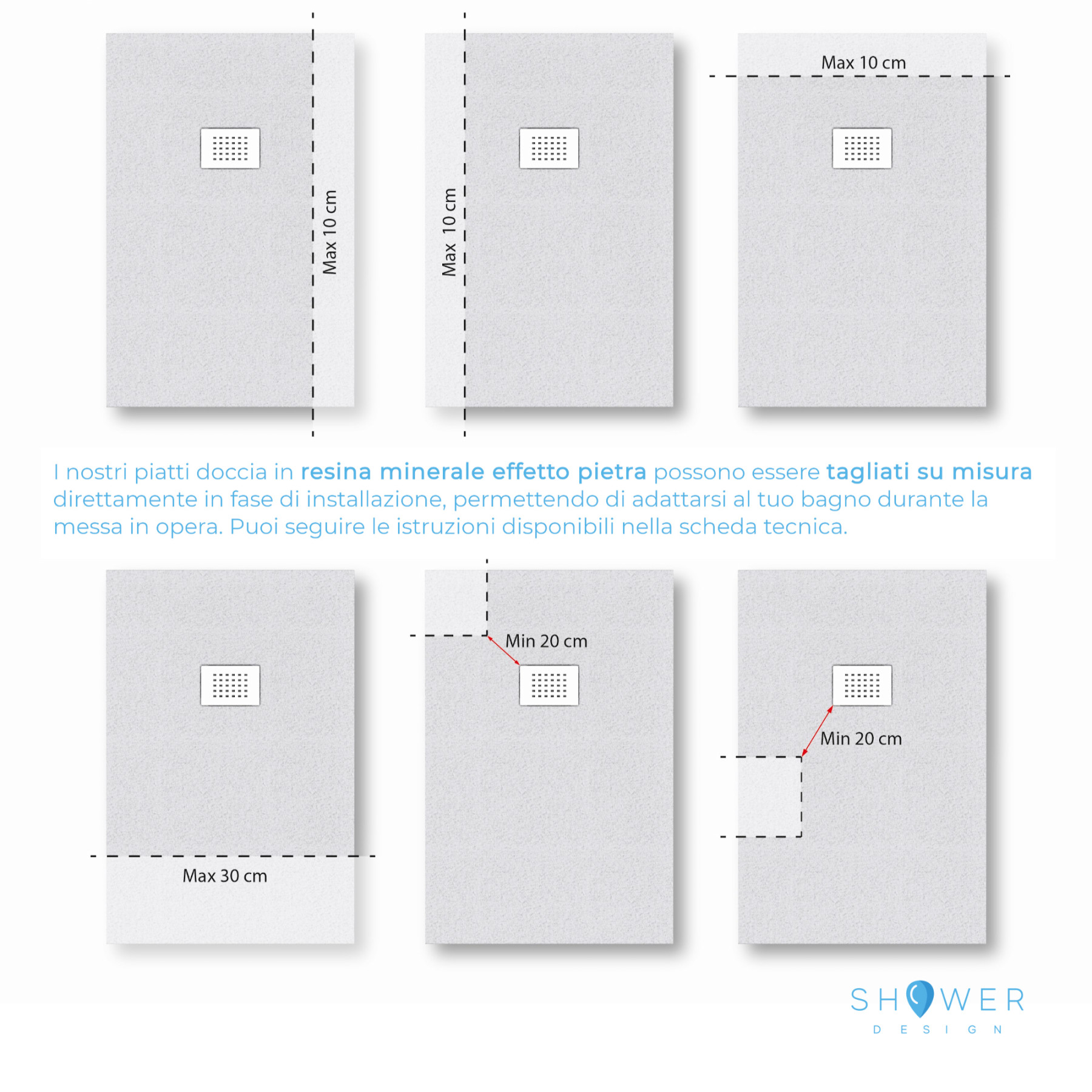 Piatto doccia CARRARA 100x80 cm marmoresina effetto pietra, nero opaco