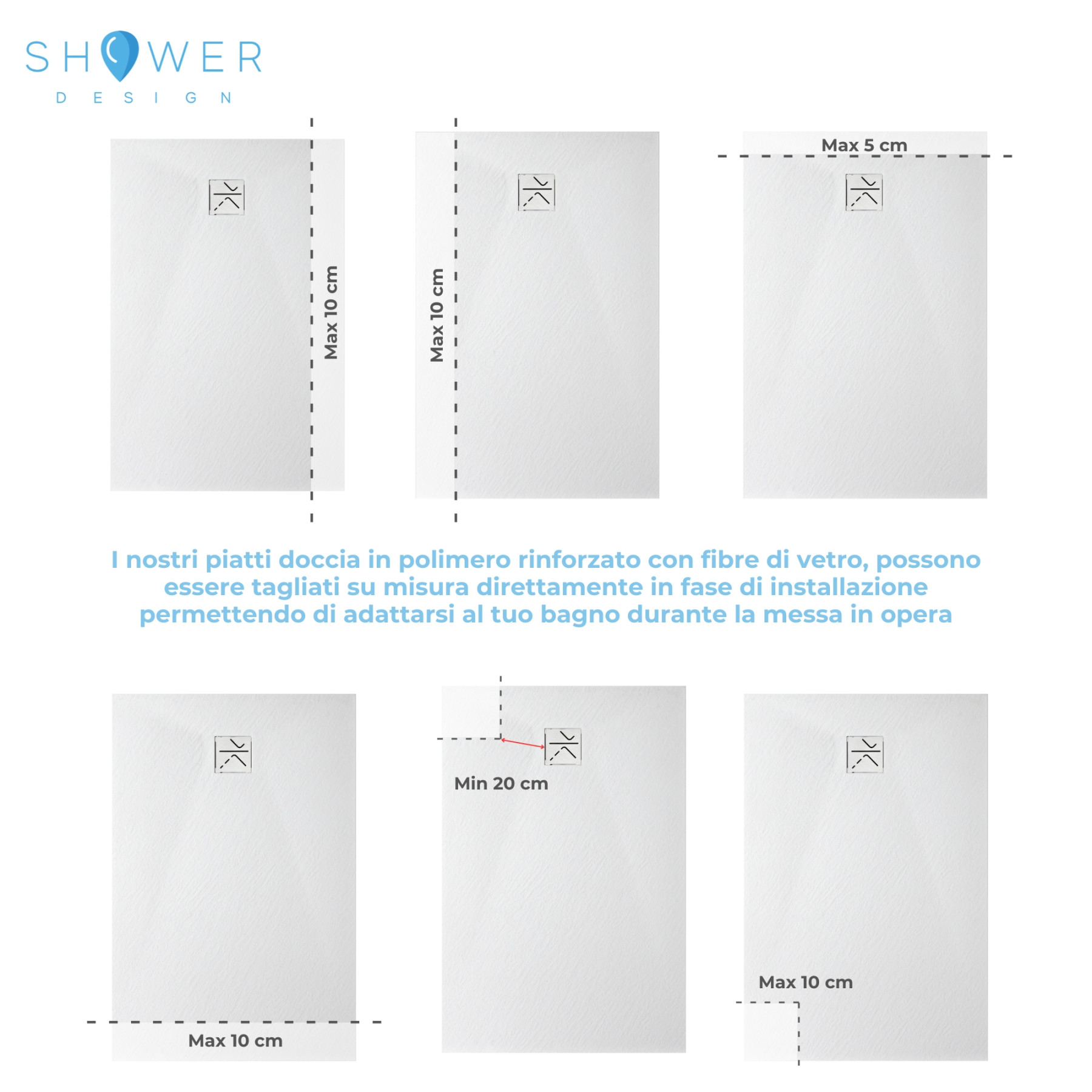 Piatto Doccia VERONA 110x70 cm ultraslim 2,6 cm effetto pietra, con piletta, Bianco Opaco