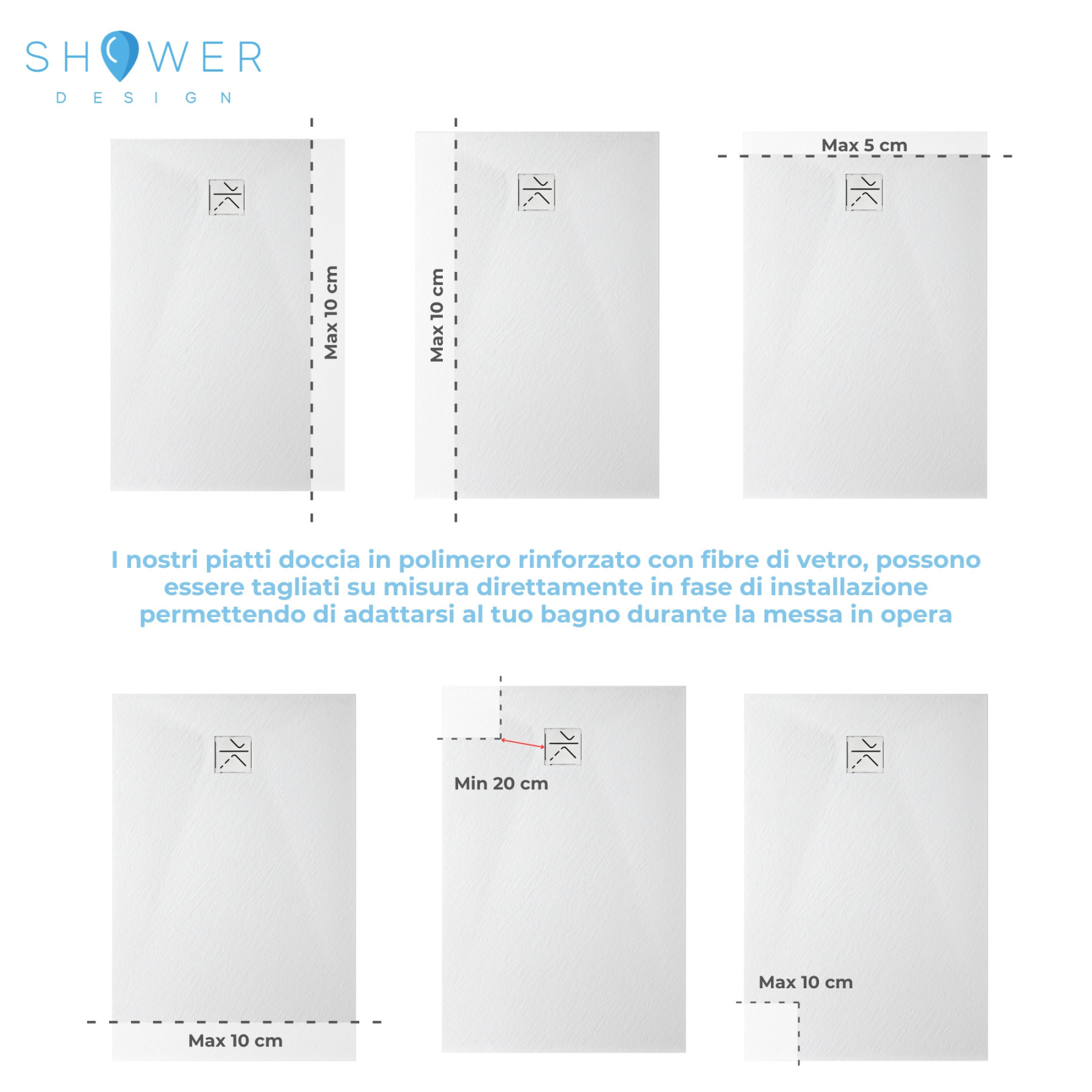 Piatto Doccia VERONA 100x70 cm ultraslim 2,6 cm effetto pietra, con piletta, Bianco Opaco