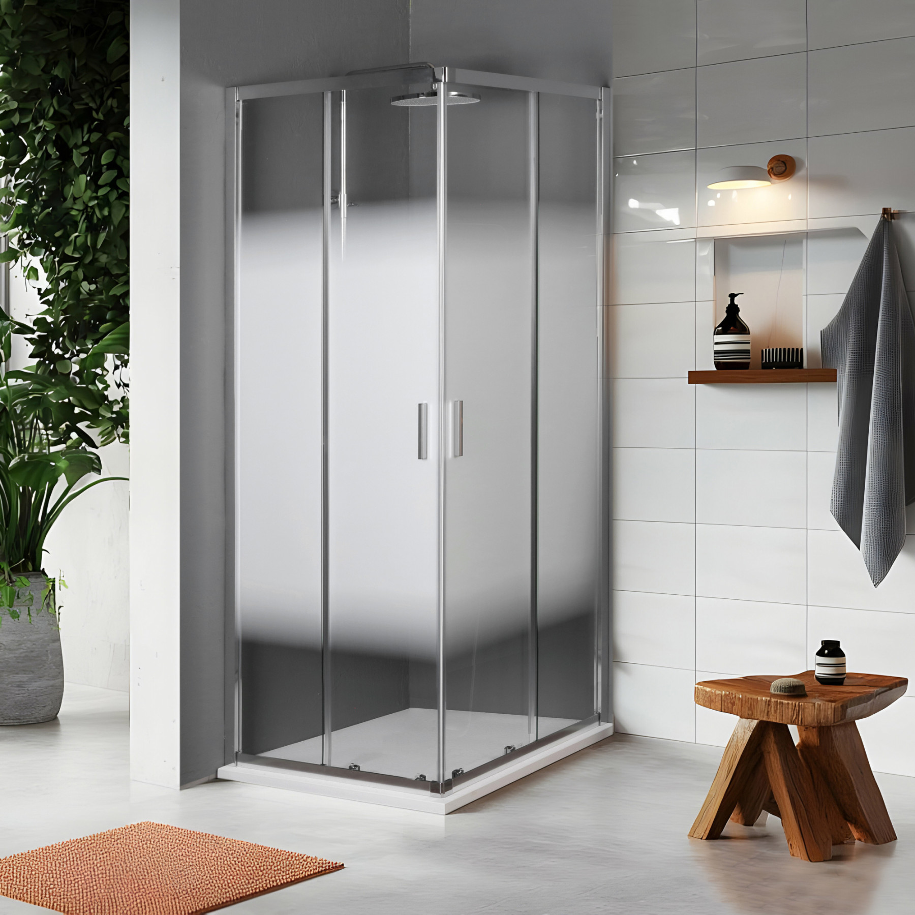 Box doccia TOKYO doppia porta scorrevole quadrato 100x100 cm altezza 200 cm serigrafato 6 mm